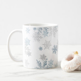 Blue and Silver Grey Winter Wonderland Snowflake Coffee Mug