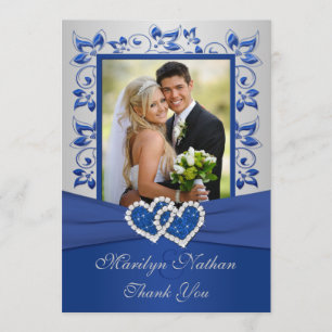 Blue and Silver Join Hearts Photo Carte de remerci
