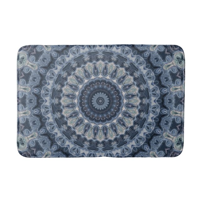 Blue and Silver Mandala Pattern Design Bath Mat (Front)