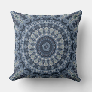 Blue and Silver Mandala Pattern Design Throw Pillow