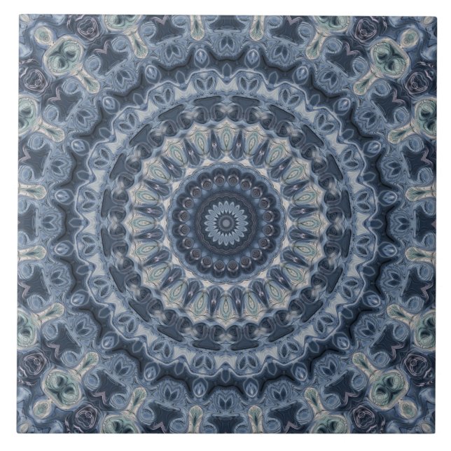 Blue and Silver Mandala Pattern Design Tile (Front)