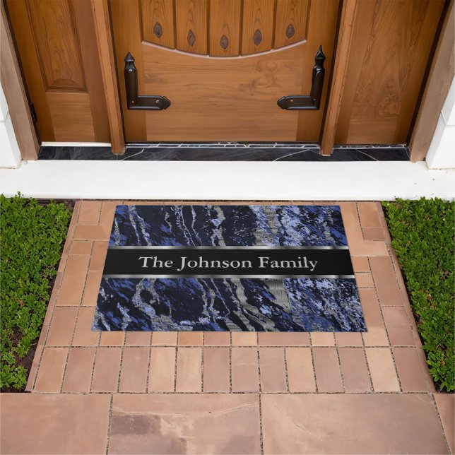 Blue and Silver Marble Doormat (Outdoor)
