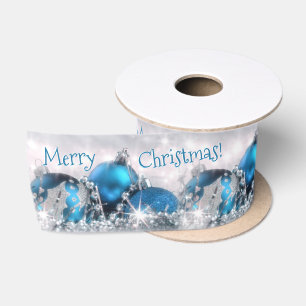 Blue And Silver Merry Christmas Satin Ribbon