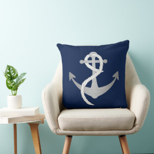 Blue and Silver Nautical Sailor Modern Martime Throw Pillow