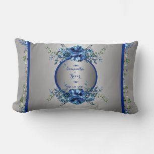 Blue And Silver Petal Symphony Lumbar Pillow