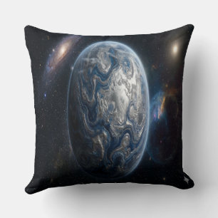 Blue and Silver Planet Throw Pillow