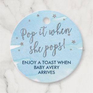 Blue and Silver Pop it when she pops Baby Boy Favour Tags