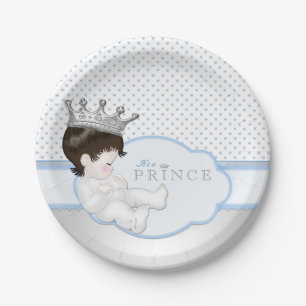 Blue and Silver Prince Baby Shower Paper Plate