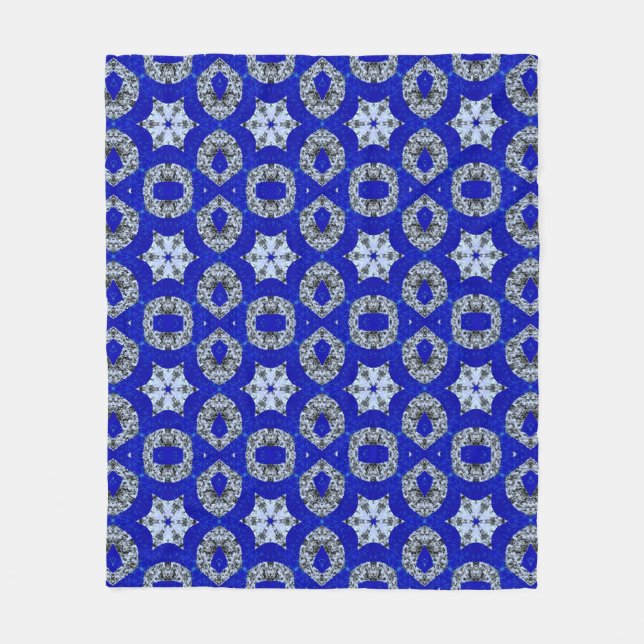 blue and silver psychedelic pattern fleece blanket (Front)