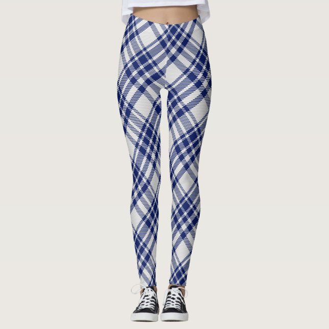 Blue and Silver Royal Stewart tartan pattern Leggings (Front)