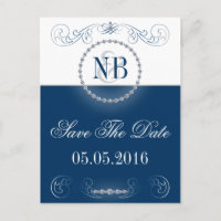 Blue and silver Save The Date postcards