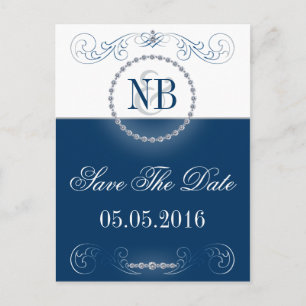Blue and silver Save The Date postcards