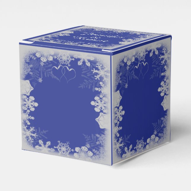 Blue and Silver Snowflake Wedding Favor Box (Front Side)