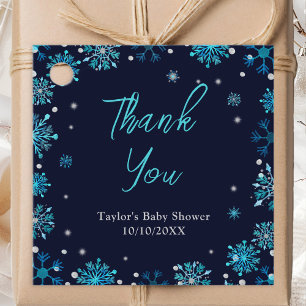 Blue and Silver Snowflakes Baby Shower Thank You Favour Tags