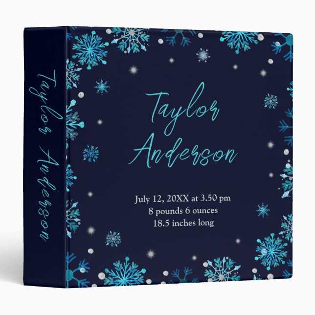 Blue and Silver Snowflakes Birth Stats Binder (Front/Spine)