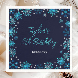 Blue and Silver Snowflakes Birthday Party Napkin