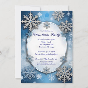 Blue and Silver Snowflakes Christmas Party Invitation