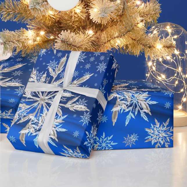 Blue and Silver Snowflakes Christmas  Wrapping Paper (Holidays)