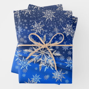 Blue and Silver Snowflakes Christmas Wrapping Paper Sheet