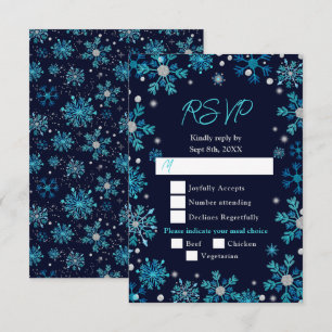 Blue and Silver Snowflakes Winter Meal Choice RSVP Card