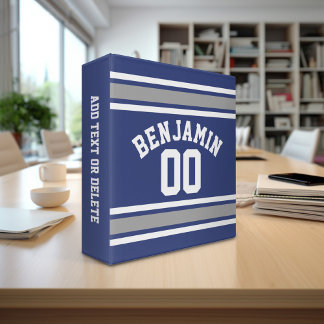 Blue and Silver Sports Jersey Custom Name Number Binder