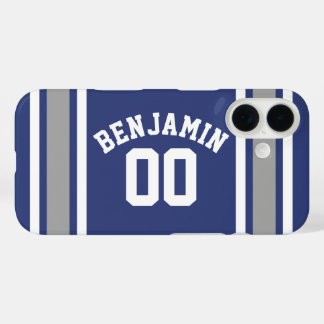 Blue and Silver Sports Jersey Custom Name Number iPhone 16 Case