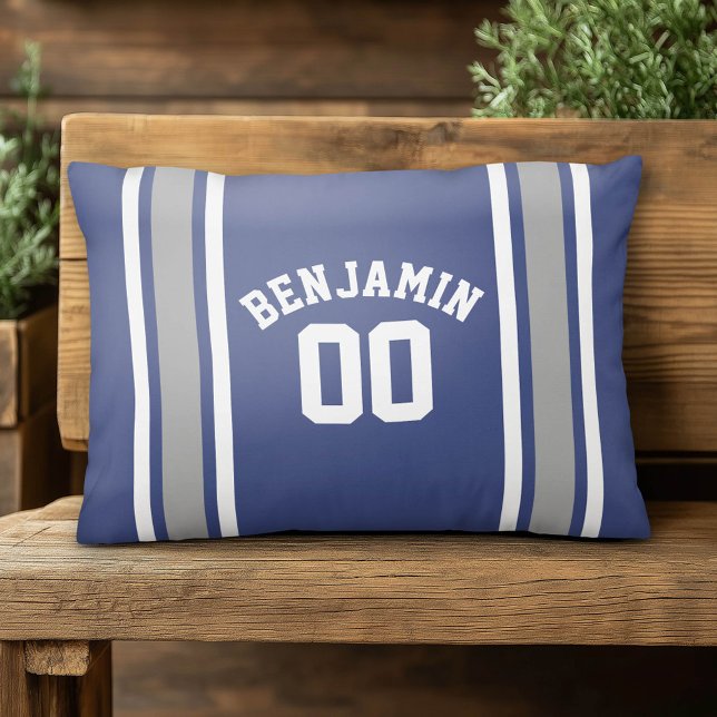 Blue and Silver Sports Jersey Custom Name Number Decorative Pillow (Custom Pillow)