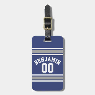 Blue and Silver Sports Jersey Custom Name Number Luggage Tag
