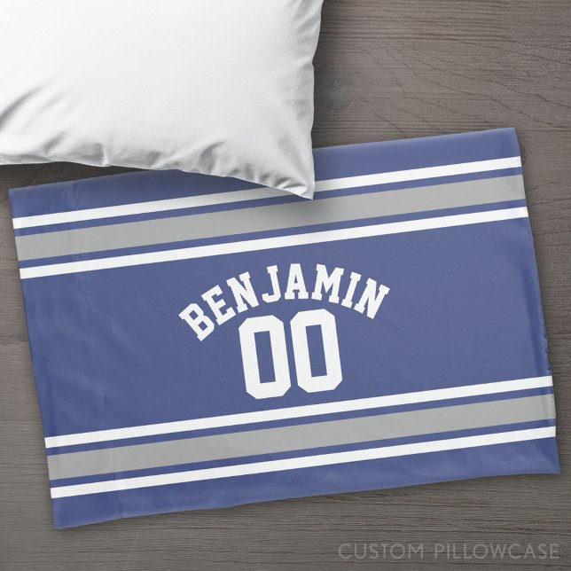 Blue and Silver Sports Jersey Custom Name Number Pillowcase (Custom Pillowcase)