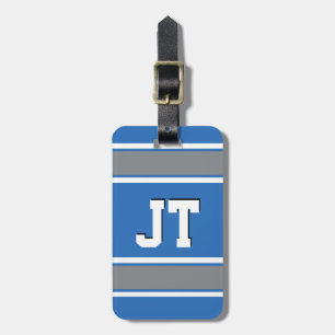 Blue and Silver Sports Stripes Monogram Luggage Tag