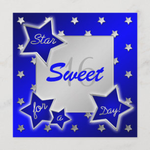 Blue and Silver Stars Sweet 16 Invitation
