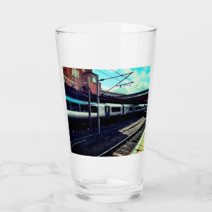 Blue and silver train glass