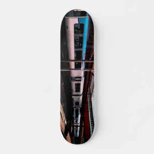 Blue and silver train skateboard
