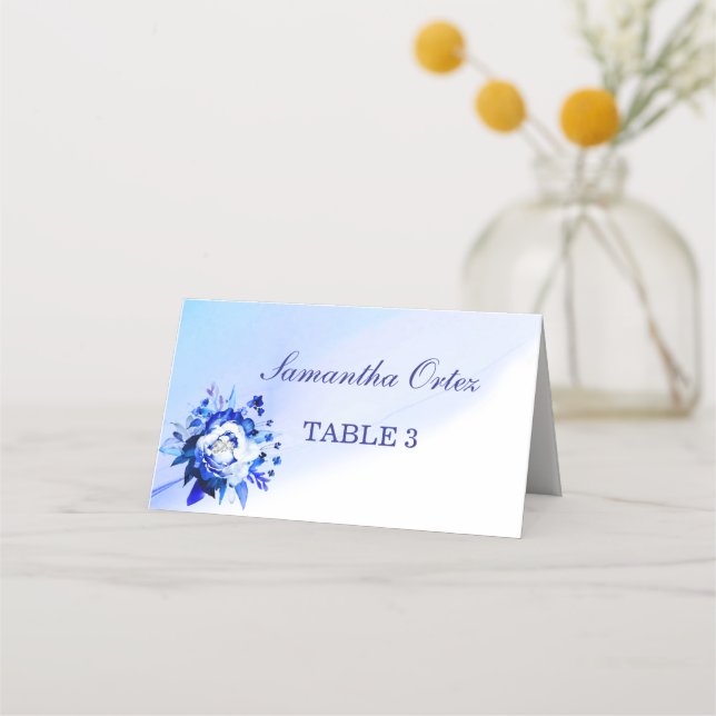 Blue and Silver Wedding Place Cards (Front)