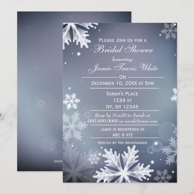Blue and Silver Winter Bridal shower invite (Front/Back)