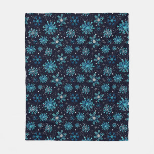Blue and Silver Winter Snowflakes Fleece Blanket