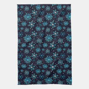 Blue and Silver Winter Snowflakes Kitchen Towel
