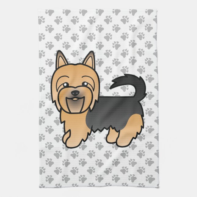 Blue And Tan Australian Terrier Cute Cartoon Dog Kitchen Towel (Vertical)