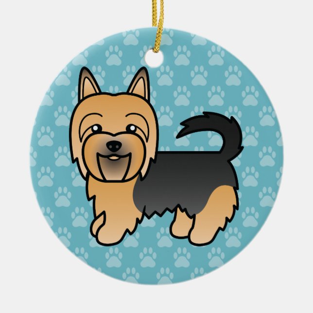 Blue And Tan Australian Terrier Dog Drawing Blue Ceramic Ornament (Front)