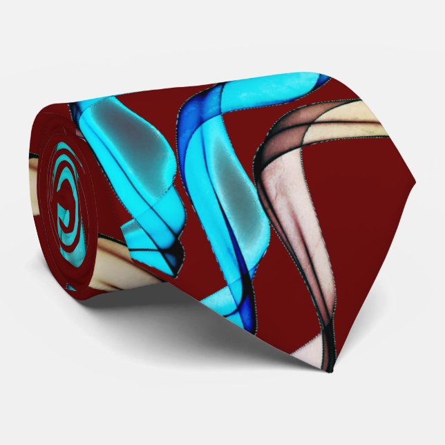 Blue and Tan Banners on Burgundy Tie (Rolled)