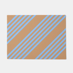 Blue and tan five stripe pattern doormat