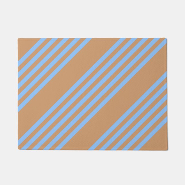 Blue and tan five stripe pattern doormat (Front)