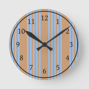 Blue and tan five stripe pattern round clock
