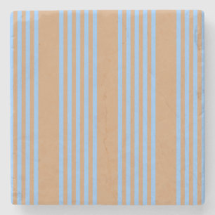 Blue and tan five stripe pattern stone coaster