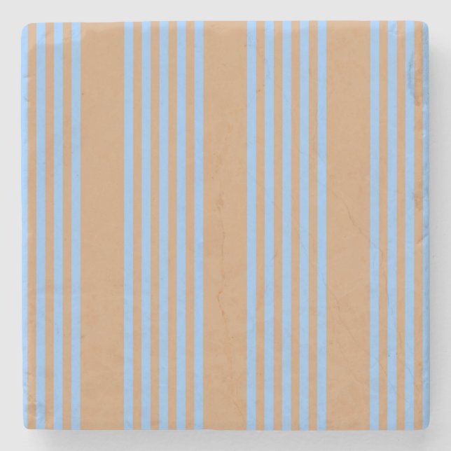 Blue and tan five stripe pattern stone coaster (Front)