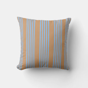 Blue and tan five stripe pattern throw pillow