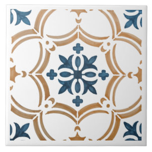 Blue and tan flourish tile