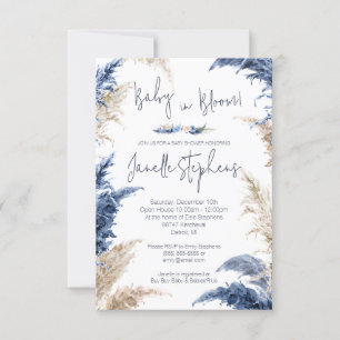 Blue and Tan Foliage Baby In Bloom Baby Shower Invitation