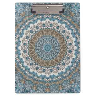 Blue and Tan Mandala Intricate Geometric Pattern Clipboard