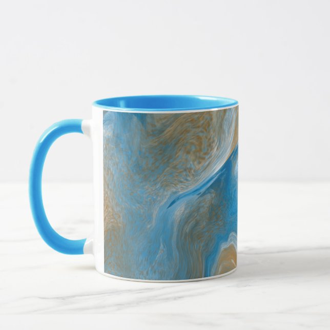 Blue and Tan Marble like Art / Beach Colours Mug (Left)